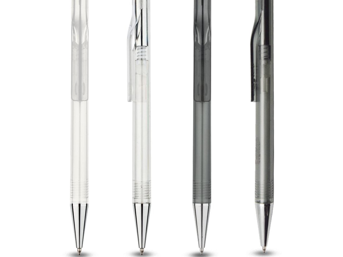 PLASTIC PEN - Sleek Push-Type Ballpen with Chromed Button and Blue Ink