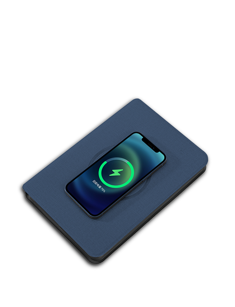 POWER NOTE – 5W Wireless Charging Notebook with 5000mAh Powerbank, Foldable Stand & Lycra Pockets