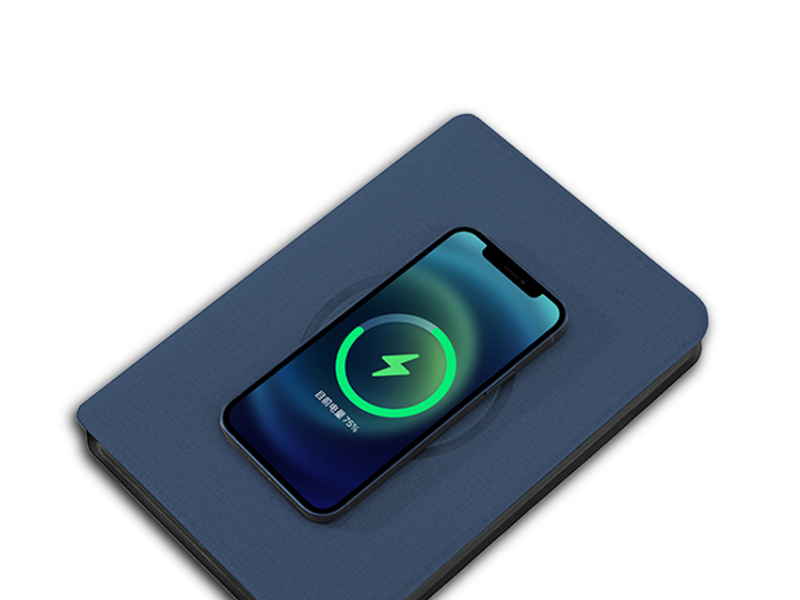 POWER NOTE – 5W Wireless Charging Notebook with 5000mAh Powerbank, Foldable Stand & Lycra Pockets
