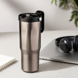 EXPLORER Powder Coating - Versatile 900ml Recycled Stainless Steel Mug with Straw - Image 31