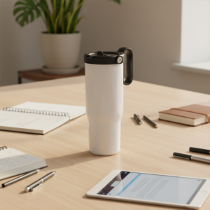 EXPLORER Powder Coating - Versatile 900ml Recycled Stainless Steel Mug with Straw - Image 32