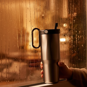 EXPLORER Powder Coating - Versatile 900ml Recycled Stainless Steel Mug with Straw - Image 10