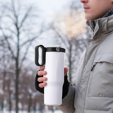 EXPLORER Powder Coating - Versatile 900ml Recycled Stainless Steel Mug with Straw - Image 13