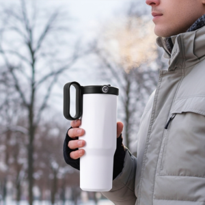 EXPLORER Powder Coating - Versatile 900ml Recycled Stainless Steel Mug with Straw - Image 13