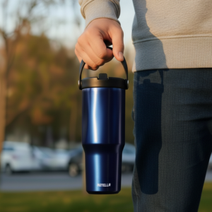 EXPLORER Powder Coating - Versatile 900ml Recycled Stainless Steel Mug with Straw - Image 4