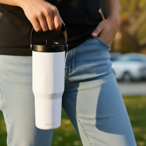 EXPLORER Powder Coating - Versatile 900ml Recycled Stainless Steel Mug with Straw - Image 33