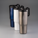 EXPLORER Powder Coating - Versatile 900ml Recycled Stainless Steel Mug with Straw - Image 5