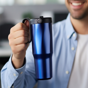 EXPLORER Powder Coating - Versatile 900ml Recycled Stainless Steel Mug with Straw - Image 7