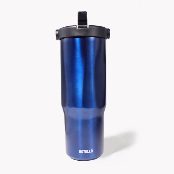 B_EXPLO_BLUE2 EXPLORER Powder Coating - Versatile 900ml Recycled Stainless Steel Mug with Straw - Image 1