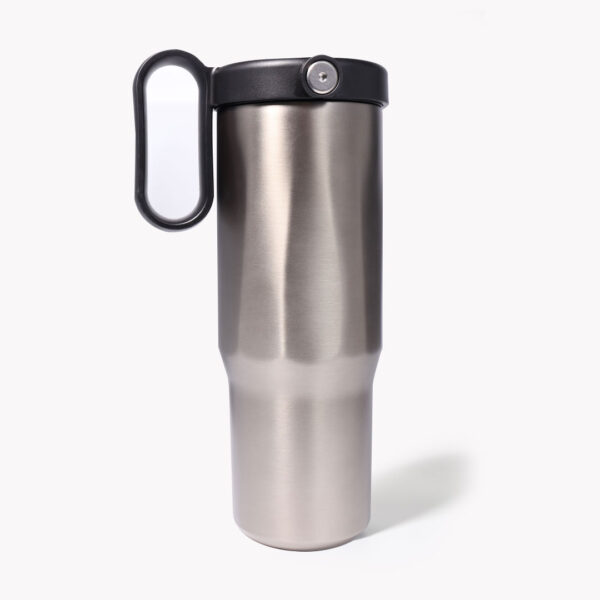 B_EXPLO_GUNBLACK1 EXPLORER Powder Coating - Versatile 900ml Recycled Stainless Steel Mug with Straw - Image 10