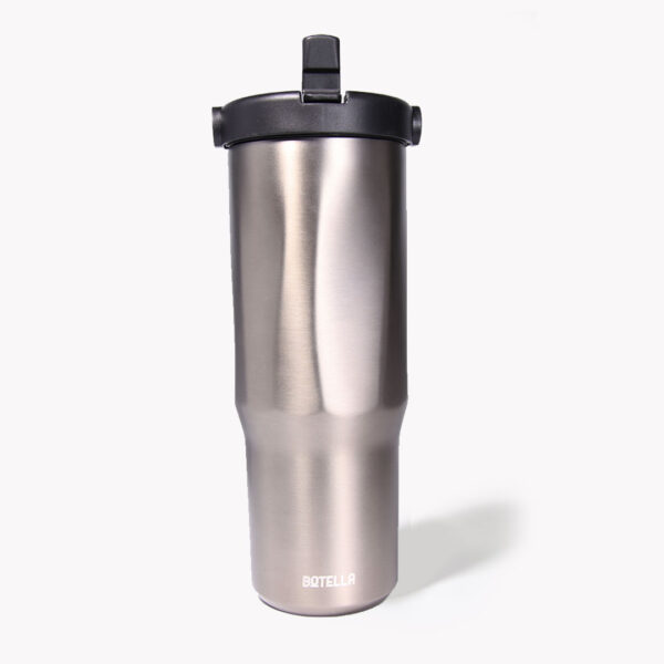 B_EXPLO_GUNBLACK1a EXPLORER Powder Coating - Versatile 900ml Recycled Stainless Steel Mug with Straw - Image 11
