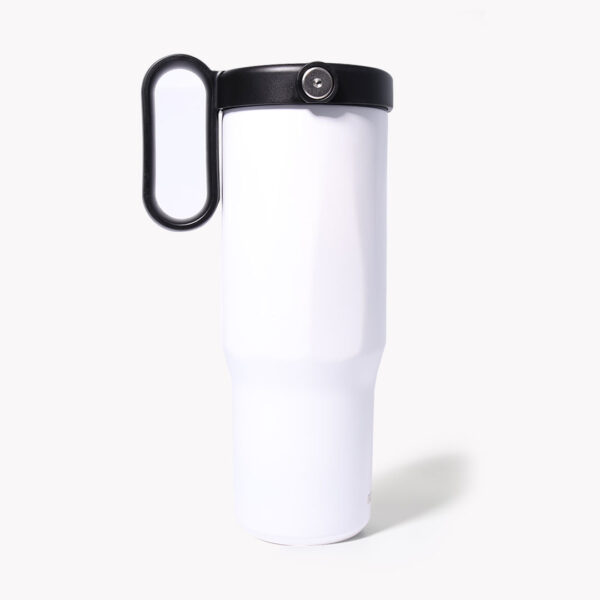 B_EXPLO_WHITE1 EXPLORER Powder Coating - Versatile 900ml Recycled Stainless Steel Mug with Straw - Image 14
