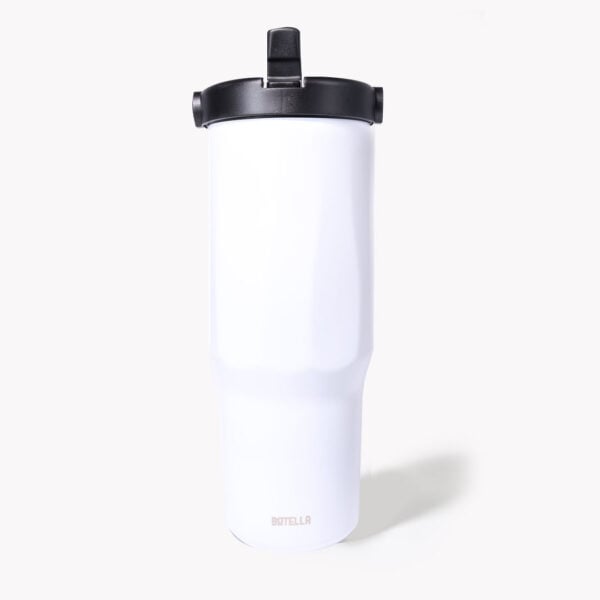 B_EXPLO_WHITE2 EXPLORER Powder Coating - Versatile 900ml Recycled Stainless Steel Mug with Straw - Image 15