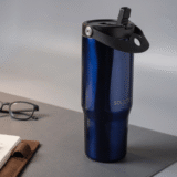 EXPLORER Powder Coating - Versatile 900ml Recycled Stainless Steel Mug with Straw - Image 2