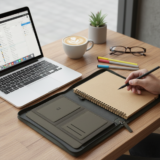 O B5 Portfolio ? Durable Premium Fabric Portfolio with Modern Metal Accent & 100-Sheet Craft Paper Notebook for Professionals - Image 3