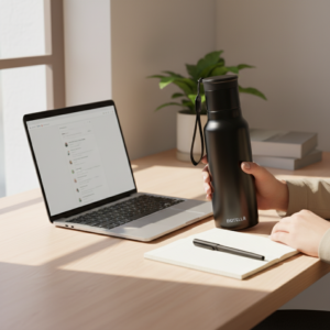 GAHWA GO SET – Travel-Ready 500ml Vacuum-Insulated Bottle & 90ml Stackable Espresso Cup with Silicone-Sealed Lid - Image 2