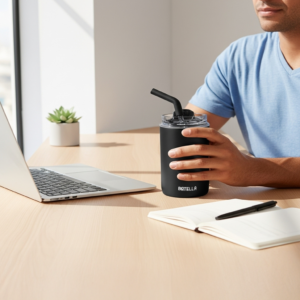 FLASKEE SET – Premium Powder-Coated Double-Wall Stainless Steel Cups (600ml & 300ml) with Interchangeable Lids & Adjustable Straw - Image 6