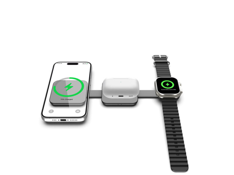 TRICHARGE – Compact 3-in-1 Wireless Charger with 18W USB-C PD Fast Charging & 15W Wireless Power