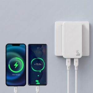 SLIM TRAVI SET – Ultra-Compact Dual USB-C Fast Charger with 45W Power & PPS Support in Travel Pouch - Image 2