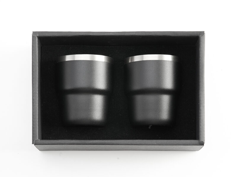 ESPRESSO STACKABLE – Stylish 80ml Double-Wall Stainless Steel Espresso Cups with Silver-Lined Lid & Premium Gift Box