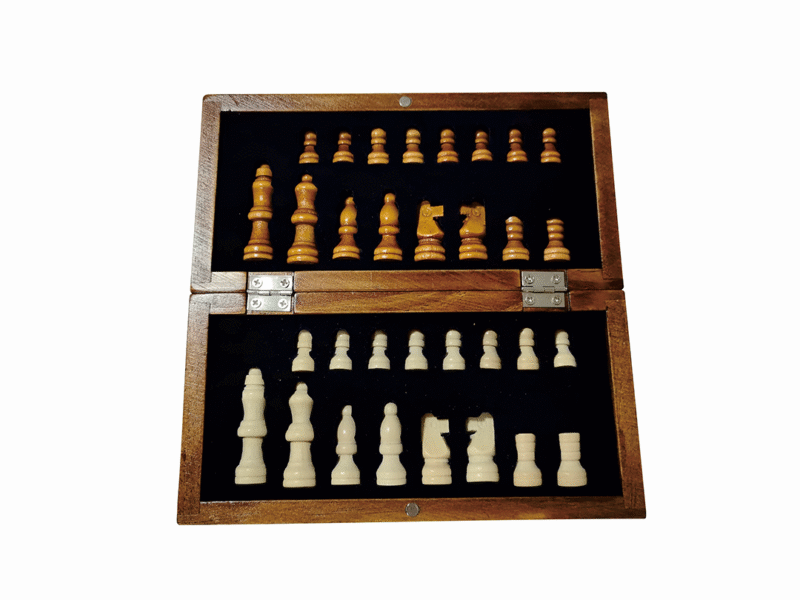 CHESS BOARD – Compact Wooden Chess Set for Travel, Home Use with Educational Focus on Strategy & Concentration