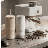 SIPORA | 600ml Steel Straw Coffee Mug with Non-Slip Grip